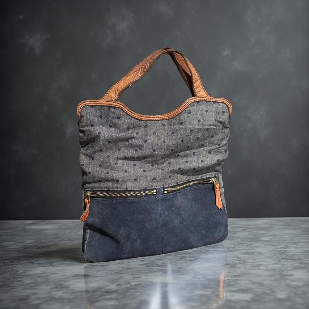 Fossil Navy and Gray Tote with Tan Trim